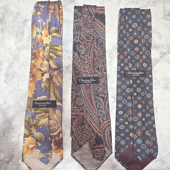 Christian Dior Neck Tie Bundle Of 3 Vintage 100% SILK - Picture 1 of 13